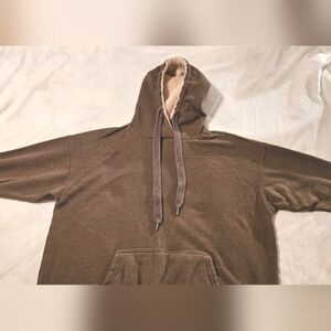 Aerie Hoodie Womens Size M Olive Green oversized sweatshirt with fur hood.